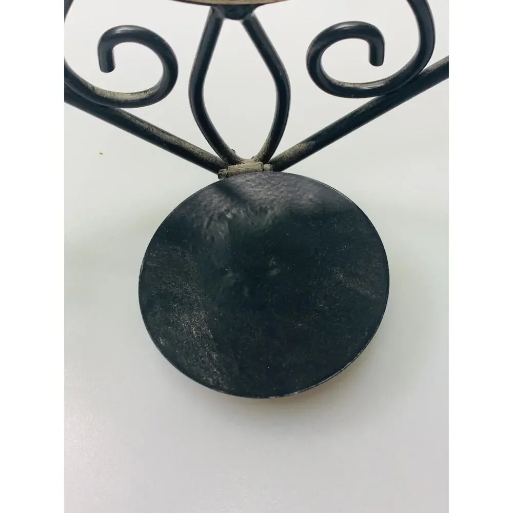 Black Metal Stone Medallion Diamond Shaped Tealight Candle Wall Sconce